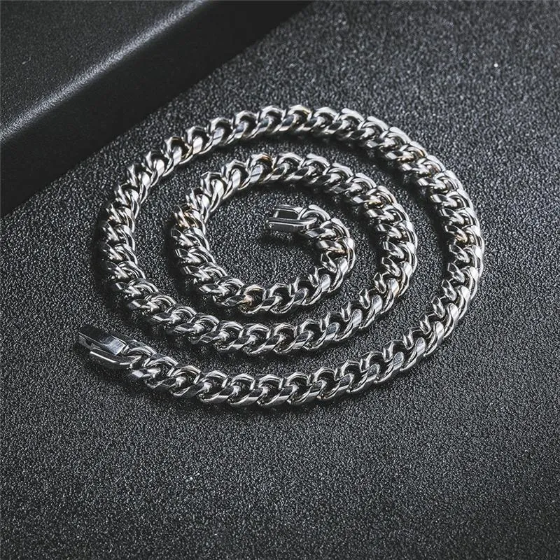 Kedjor Bredd 6 / 8mm Curb Cuban Link Kedja Halsband för män Kvinnor Punk Basic Rostfritt Stål Halsband Silver Color Choker Smycken