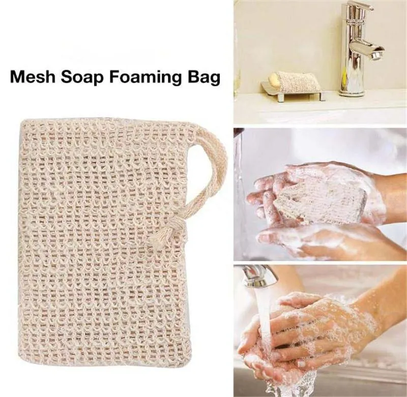 Exfoliating Mesh Bags Pouch For Shower Body Massage Scrubber Natural Organic Ramie Soap Saver Bag Loofah Bath Spa Foaming With Drawstring