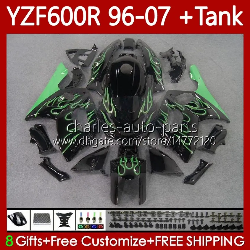 Corps + réservoir pour Yamaha Thundercat YZF600R YZF 600R 600 R Green Flammes 96-07 Bodywork 86-07 YZF-600R 1996 1997 1998 1999 2000 2001 YZF600-R 96 02 03 04 05 06 07 Fréation