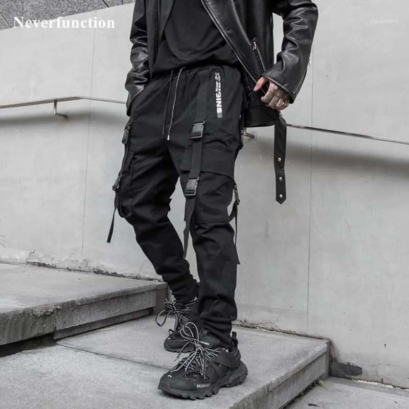 Heren broek mannen hip hop lint donker punk swag lading mannelijke mode letter afgedrukt streetwear zwarte casual joggers broek