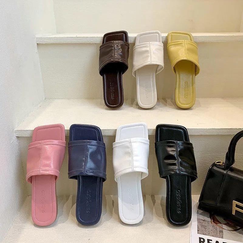 Hausschuhe Schuhe Frau 2021 Karree Für Schwimmbad Niedrig Flach Luxus Rutschen Pantofle Gummi Flip-Flops Strand Flache Designer