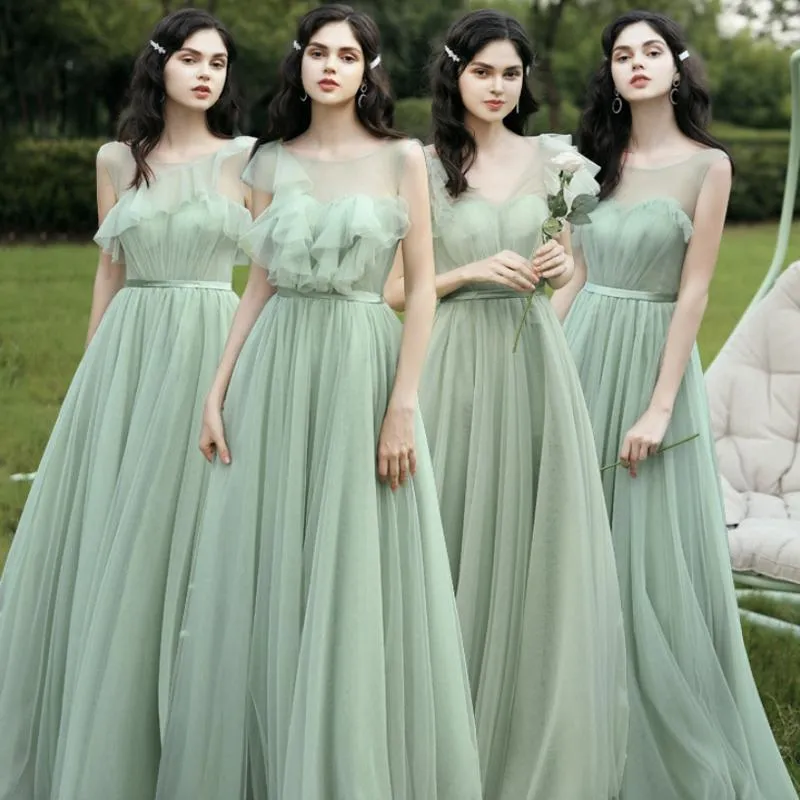 green bridesmaid dresses long