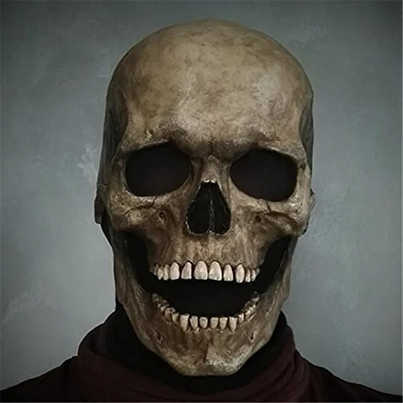 Skull Mask Bone Chest Piece Halloween Costume Horror Evil Latex Rubber Full Head Helmet with Movable Jaw Scary Gothic