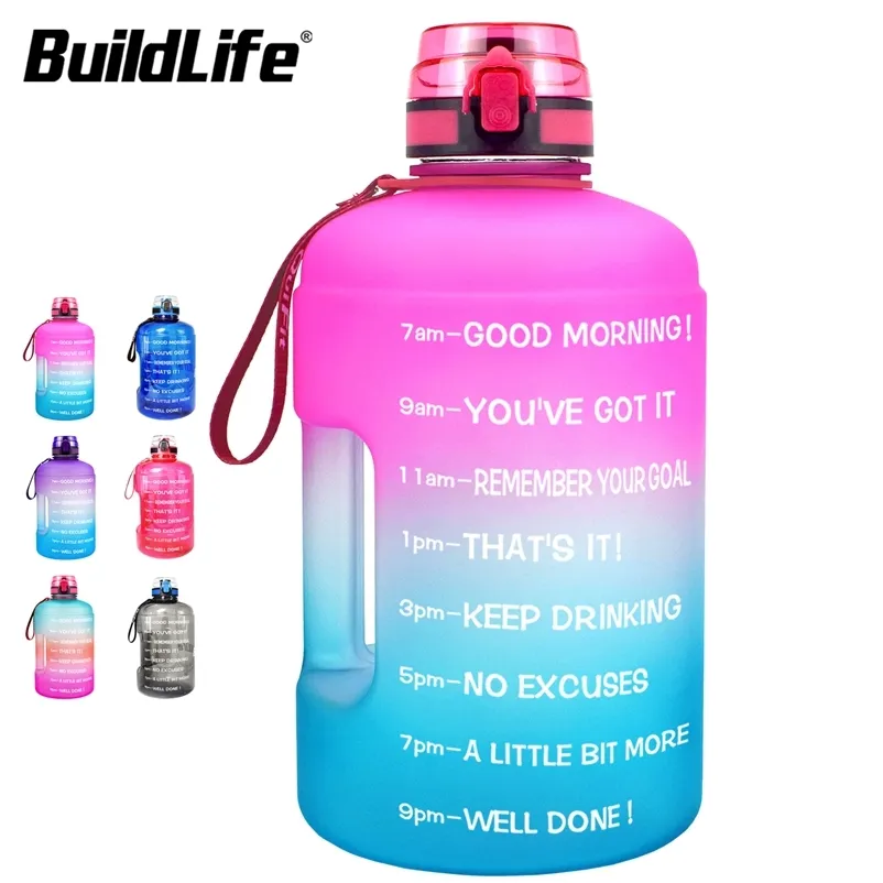 BuildLife 1.3L 2.2L 3.78L Vattenflaska med lås flip-flop lock utomhus gym flaskor fitness sport bpa gratis stor kapacitet kanna 210913