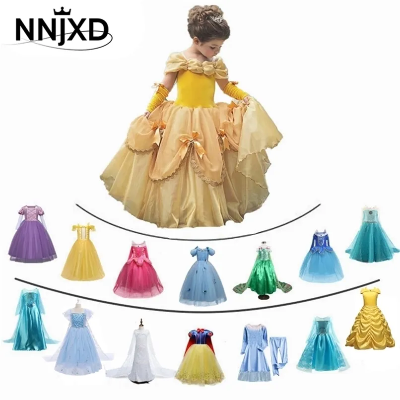 Fancy Girl Prinses Jurken Schoonheid Belle Cosplay Kostuum Sneeuw Kerstmis Halloween Princess Dress Up Children Party Clothes 211029