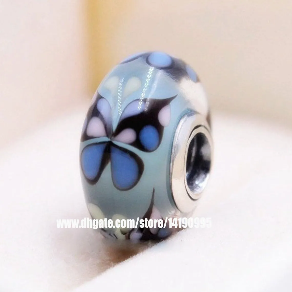 DHgate 2Pcs 925 Sterling Silver Threaded Screw Blue Butterfly Kisses Murano Glass Beads for Pandora Style Jewelry Charm Bracelets Jewelry