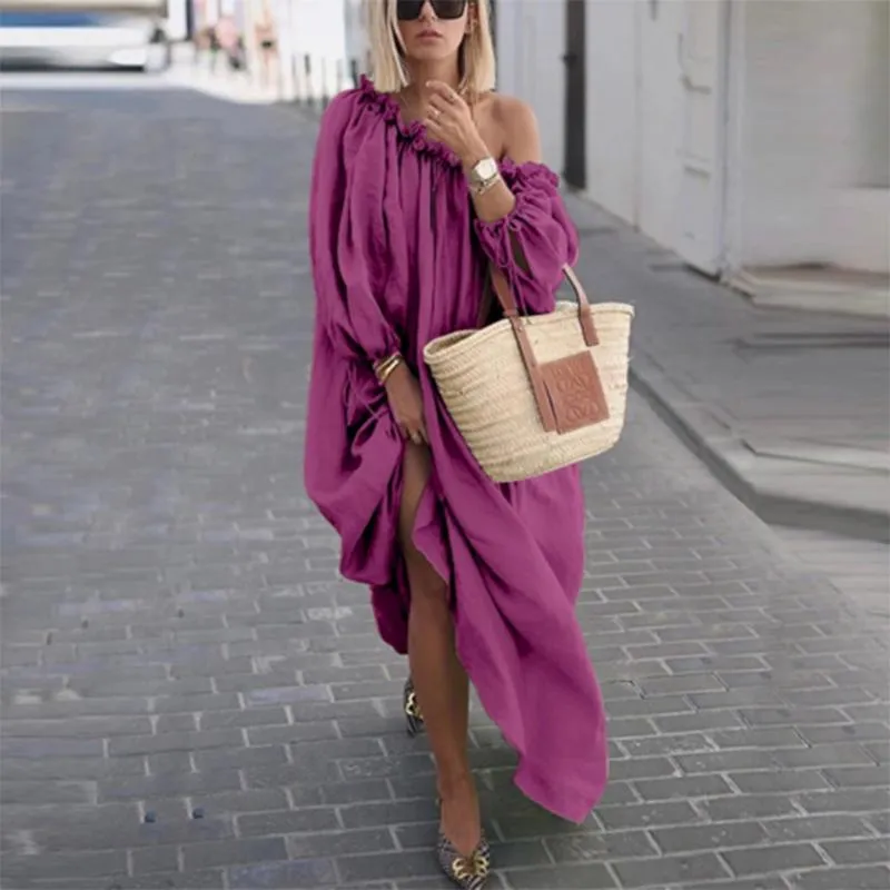 chinese dress ladies Mauve Maxi Dress with Embroidered Top and Slit main image 1