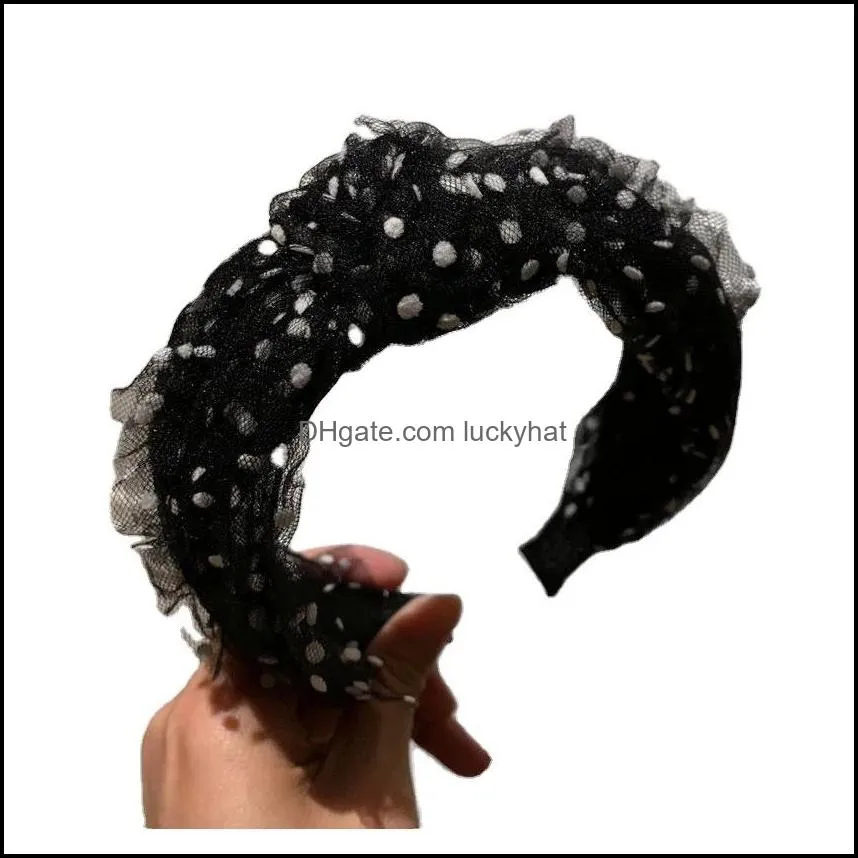 Lace Fold Polka Dot Hairbands Hair Hoop Princess Hair Accessories Band Chiffon Hairband Girls Bow Knotted Women Headbands