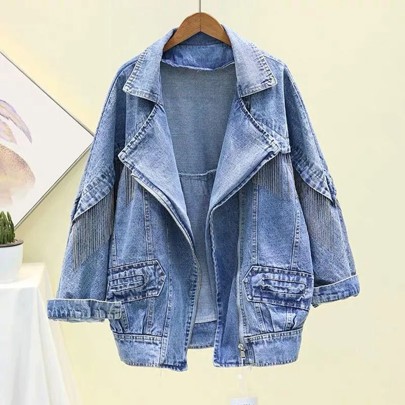 Women's Jackets Denim Women Spring Autumn Overcoat Tassel Long Sleeve Casual Jeans Jacket Loose Woman Coat Outerwear Plus Size X118