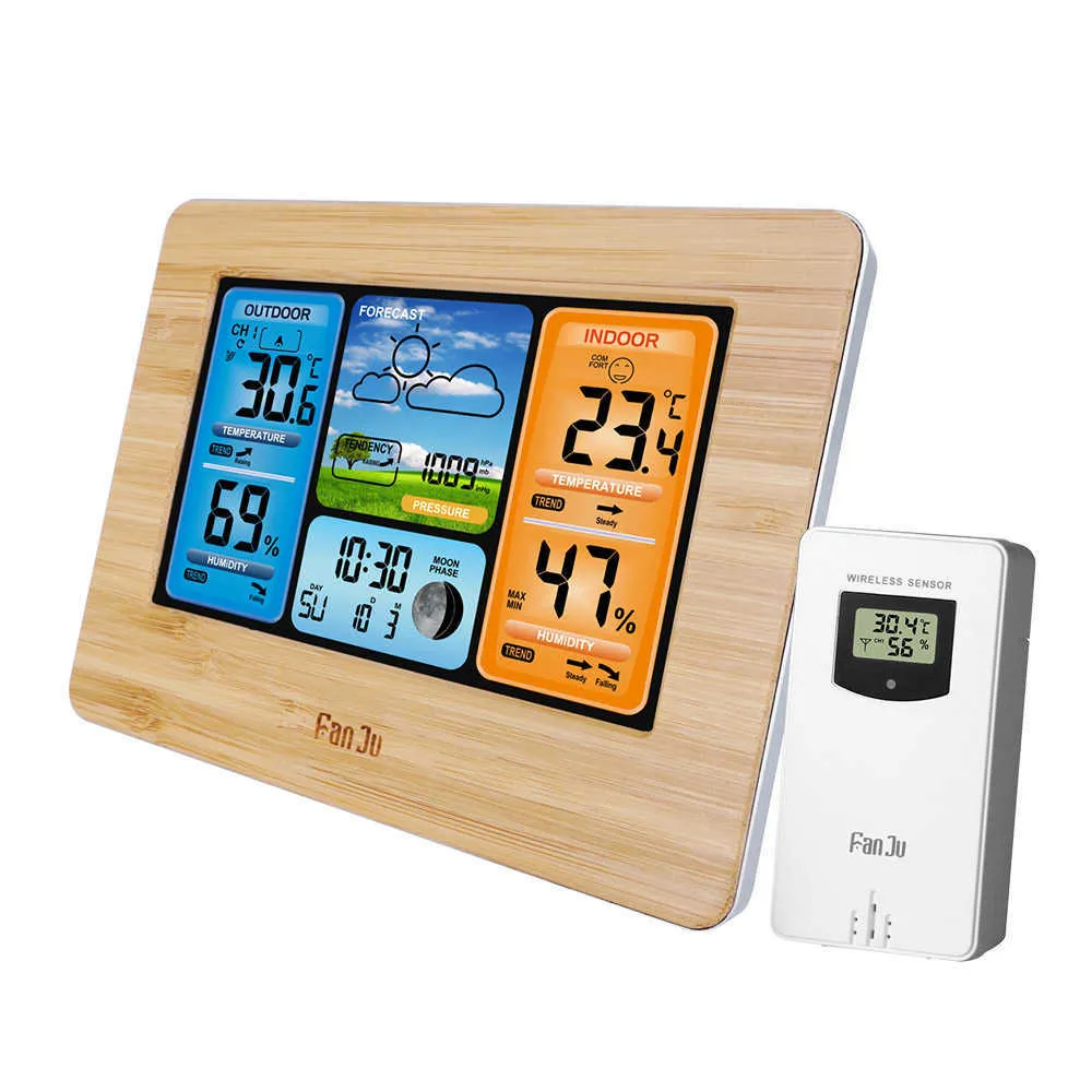 Digitale Wetterstation Uhr Indoor Outdoor Wettervorhersage Barometer Thermometer Hygrometer mit kabellosem Außensensor 210719