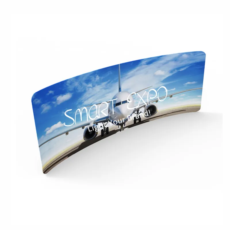 Advertising Display 17ft Horizontally Curved Banner Stand with C Shape Featuring Thick Aluminum Tube Tension Fabric Printed Graphic Portable Carry Bag