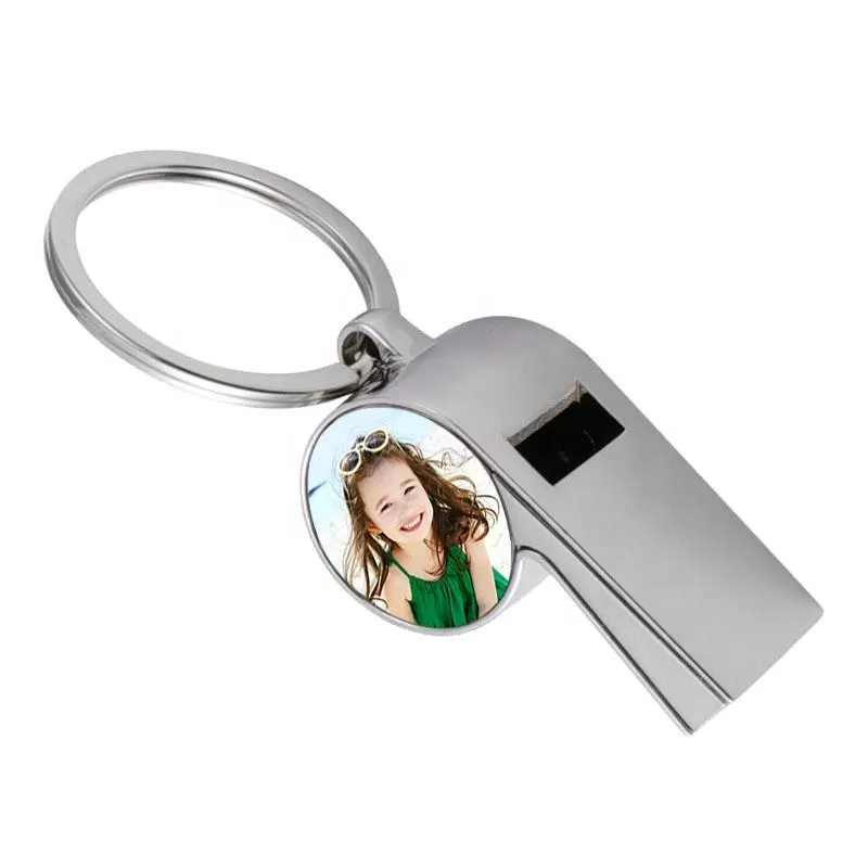 Sublimation Blank Whistle Keychain Favor Zinc Alloy DIY Name Keyring Double-sided Heat Transfer Coating Pendant