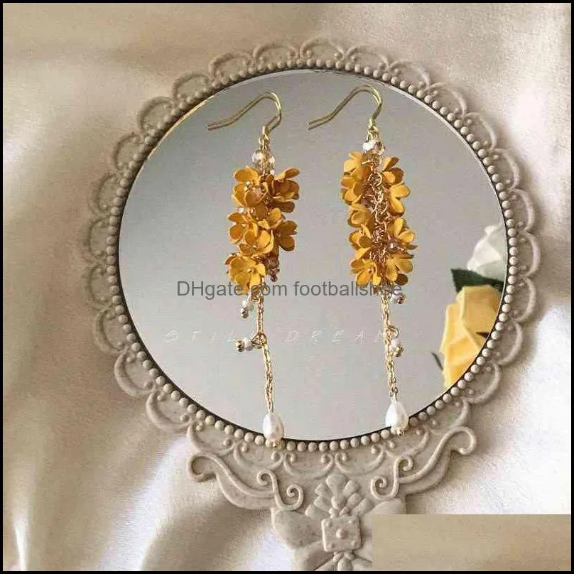 Dangle Lustre Boucles D'oreilles Bijoux Marque Petit Automne Sauvage Chrysanthème Femelle Xia Xianqi Perle Osmanthus Fleur Gland Drop Delivery 202