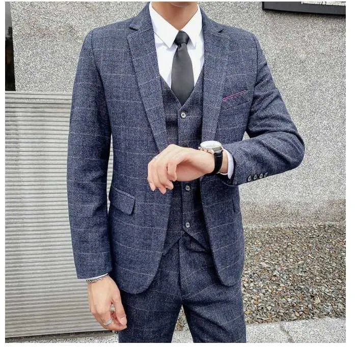 送料無料即日発送 メンズスーツブレザー ジャケット ベストパンツ メンズ秋と冬の男性スーツ3ピースの結婚式の男の格子1ボタン メーカー特典あり Sterlingjoyeros Com