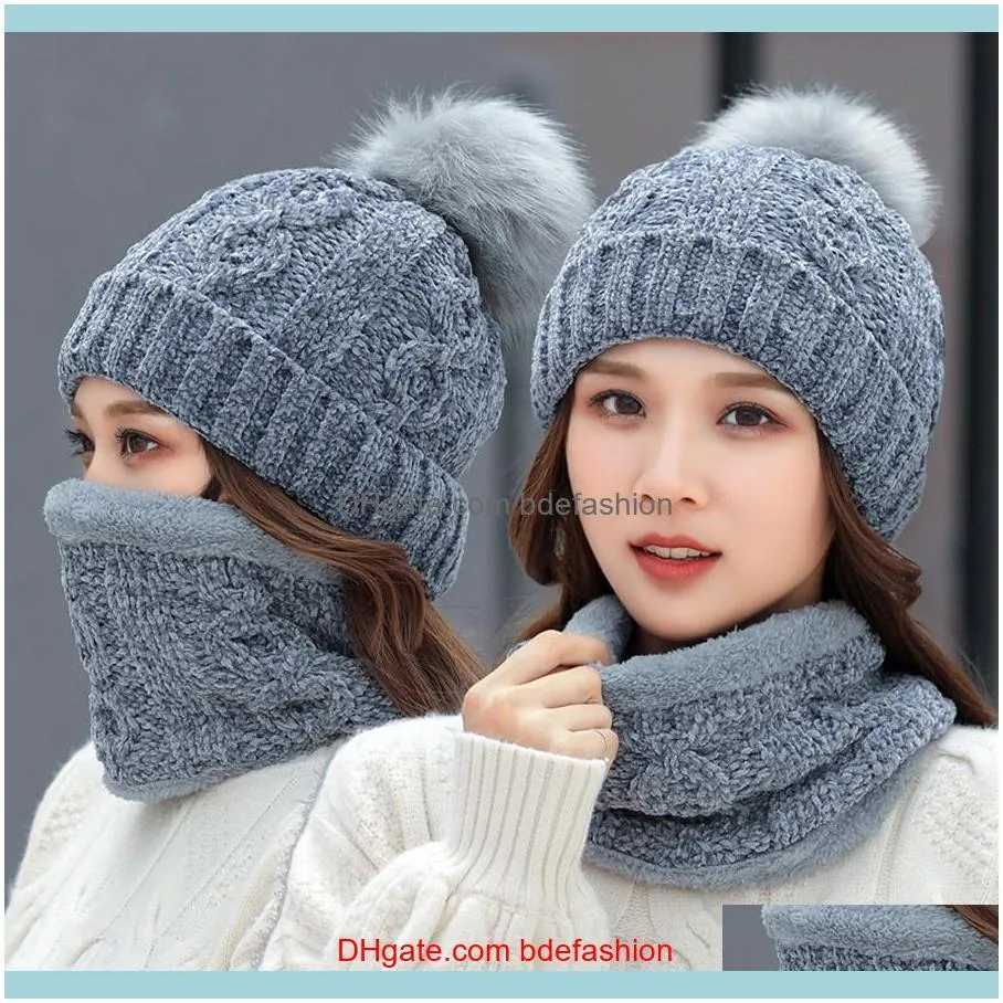 Wraps hoeden handschoenen mode aessoriesvrouw gebreide hoed sjaal sets winter pom gebreide beanie hoeden vrouw haaksen sjaals buiten warme feestkappen