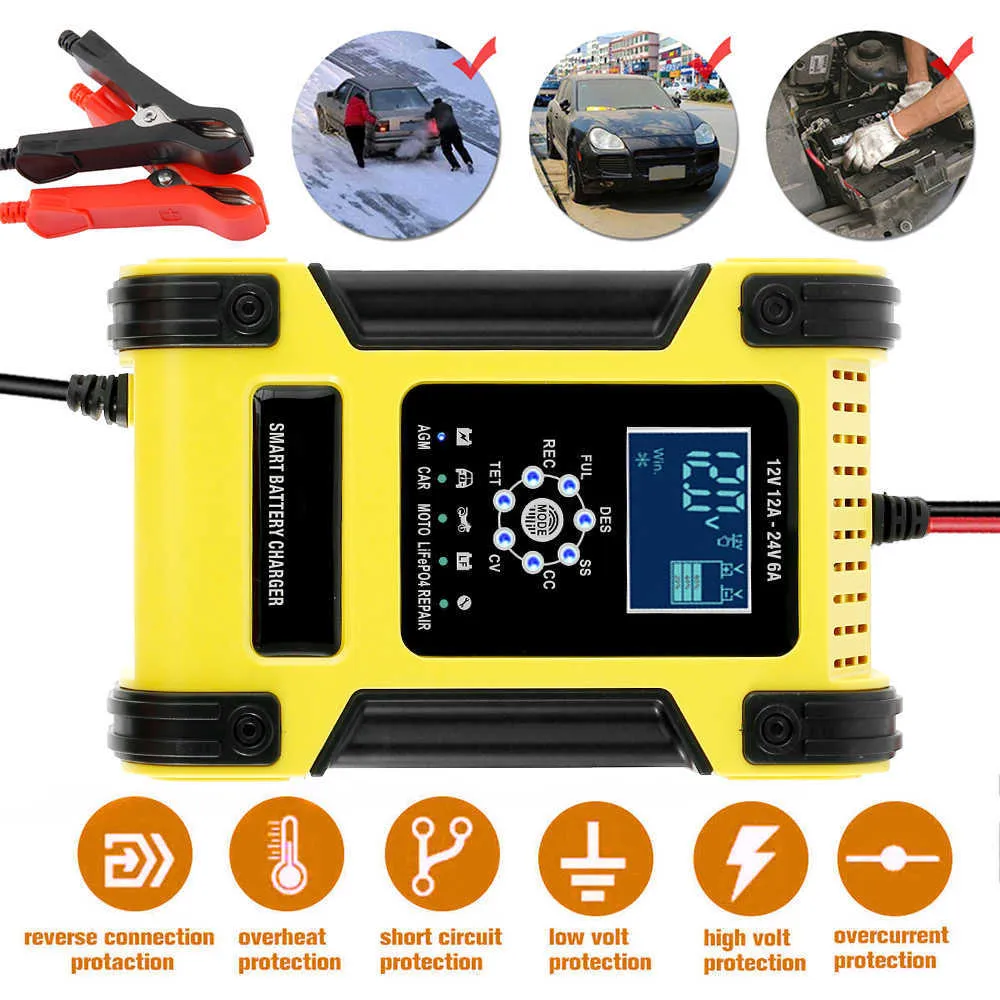 12V 24V 12A Automatic Battery Charger 7 Step Car Battery Charger LCD