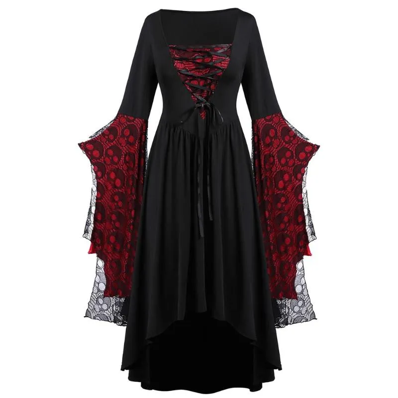 Fashion Witch Cosplay Costume Halloween Plus Size Skull Dress Lace Bat Sleeve Costumes237i