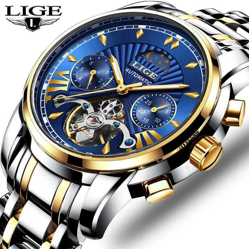 Montre mécanique automatique LIGE Top marque de luxe Sport hommes montres mâle décontracté étanche Date montre hommes + boîte 210527