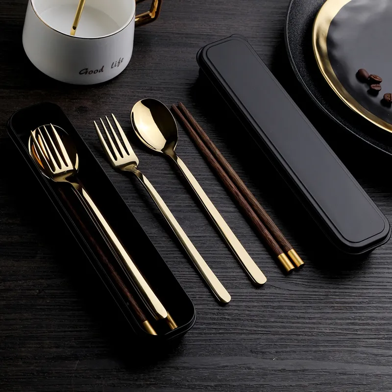 Chopsticks Spoon Set Vintage Dinnerware Student Fork Adult Storage Single Wooden Portable Tableware Box