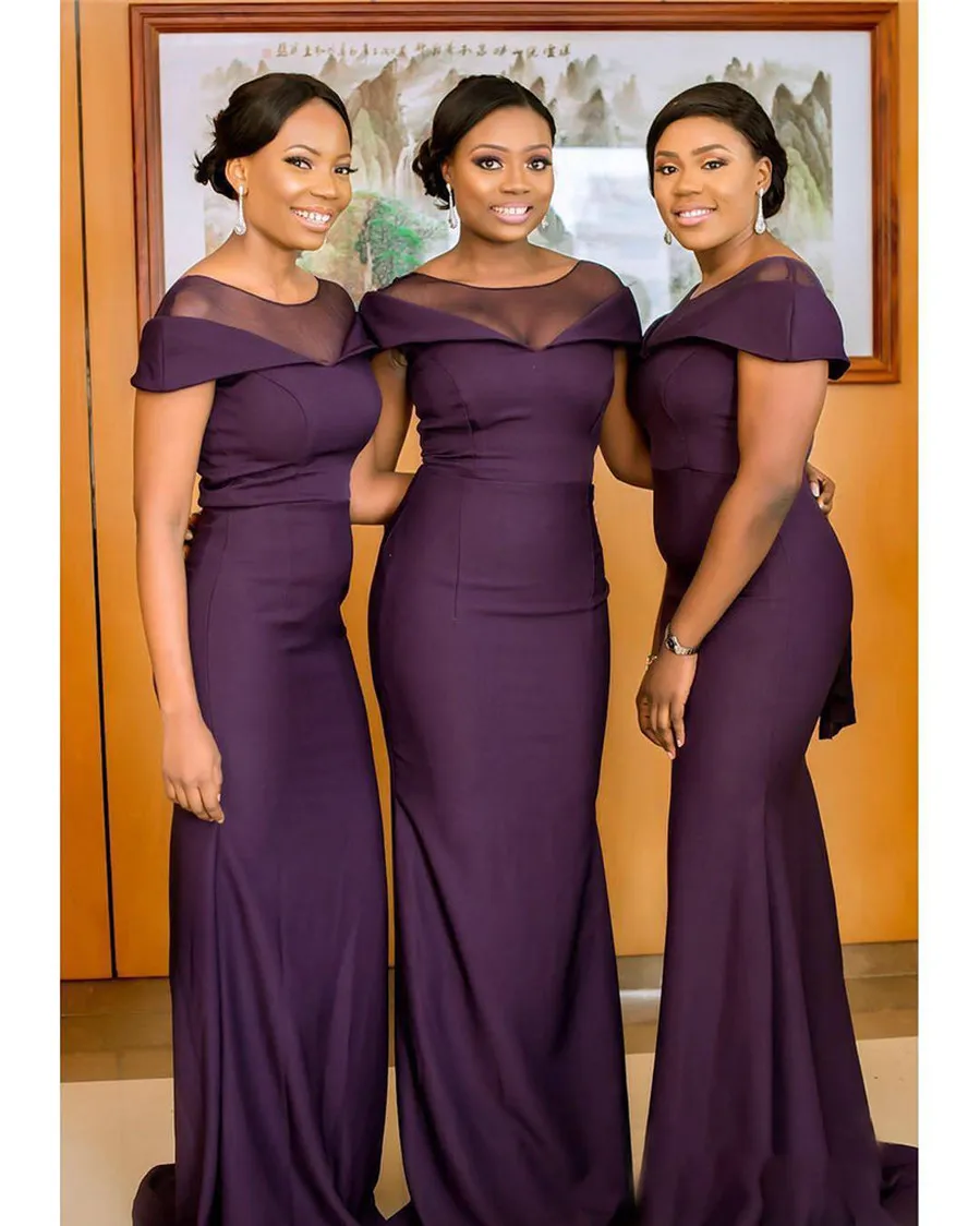 South African Dark Purple Bridesmaids Dresses Summer Boho Garden Wedding Guest Gowns Maid of Honor Plus Size Dress BM0629