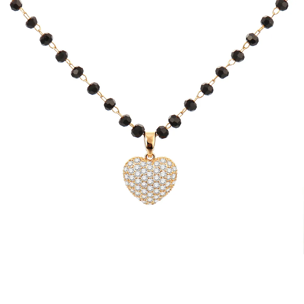 À la mode amour coeur collier ras du cou pour femme CZ Zircon 3D pendentif noir perlé chaîne colliers bijoux fête cadeaux entier 2020