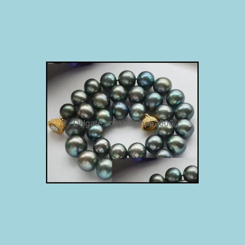 Wholesale 10-11mm tahitian peacock green pearl necklace 18 inch 14k gold clasp