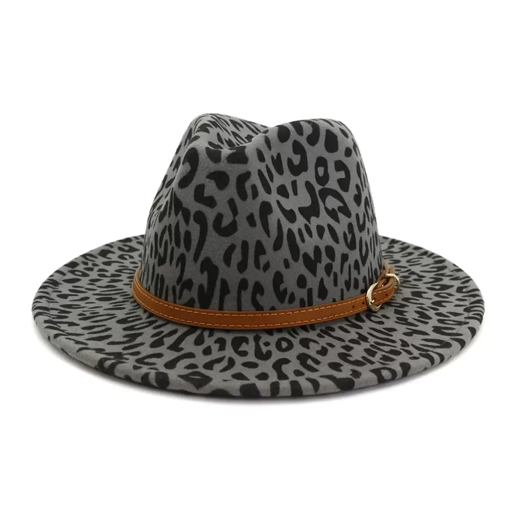 Cappelli leopardati Fedora Jazz per uomo donna autunno inverno moda Cappelli a tesa larga classici bombetta di lana