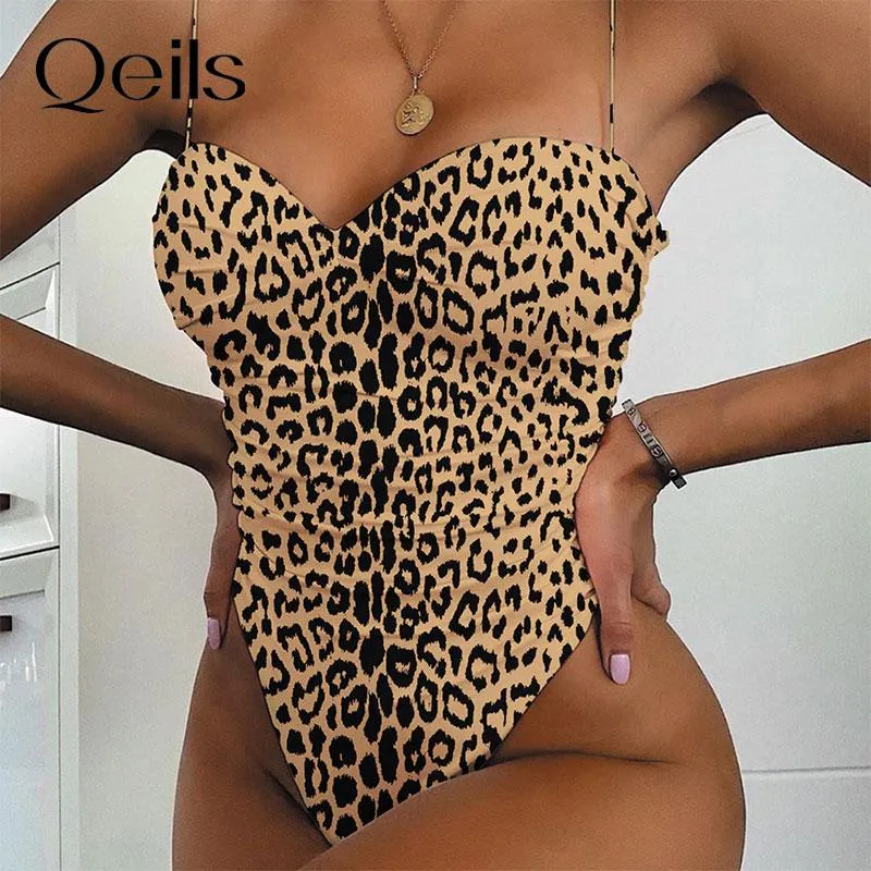 Qeils Leopard Swimsuit 여성 2021 뜨거운 판매 스트랩 패딩 푸시 업 푸시 일어난 한 조각 모노 키니 섹시한 솔리드 수영복 여성 수영복