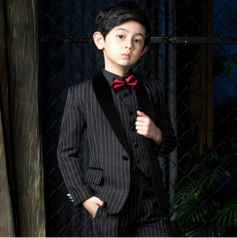 Men's Suits & Blazers 2021 High Quality Black Pinstripe Little Boy Formal Groom Wear 3 Pieces Set For Wedding Dinner Party Children Kids Tux