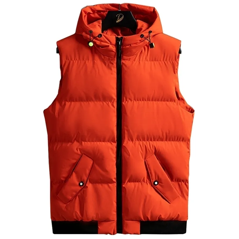 Orange Vest Jacket Men Sleeveless Jacket Autumn Hip Hop Streetwear Waistcoat Men Vest Coat Cotton Padded Puffer Vests Men 211111