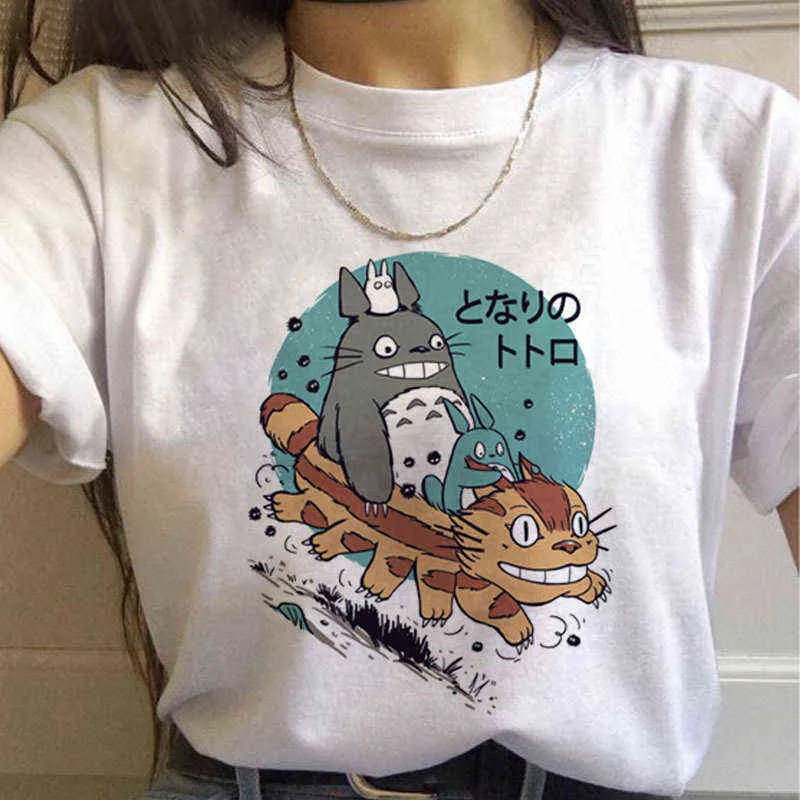 Сосед Totoro Studio Ghibli Harajuku Футболка Lady Ulzzang Kawaii Мультфильм Графическая Футболка Hayao Miyazaki 90S Футболка Милая Tee G220228