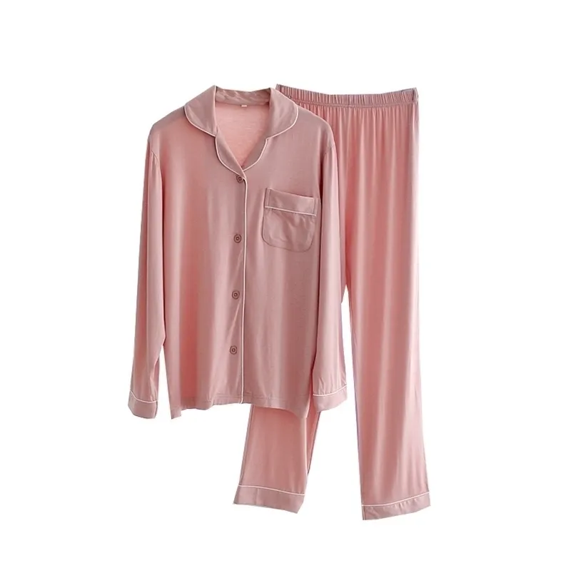 Modal Uyku Giyim Kadın Pijama Set Uzun kollu Uzun Pantolon Ev Giysileri Artı Boyutu Iki Parçalı Suit için Homewear 211215