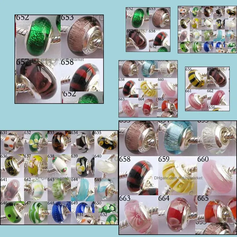 550pcs Murano Glass Beads charms silver plated single core bead Charm mix 20 styles fit Bracelet