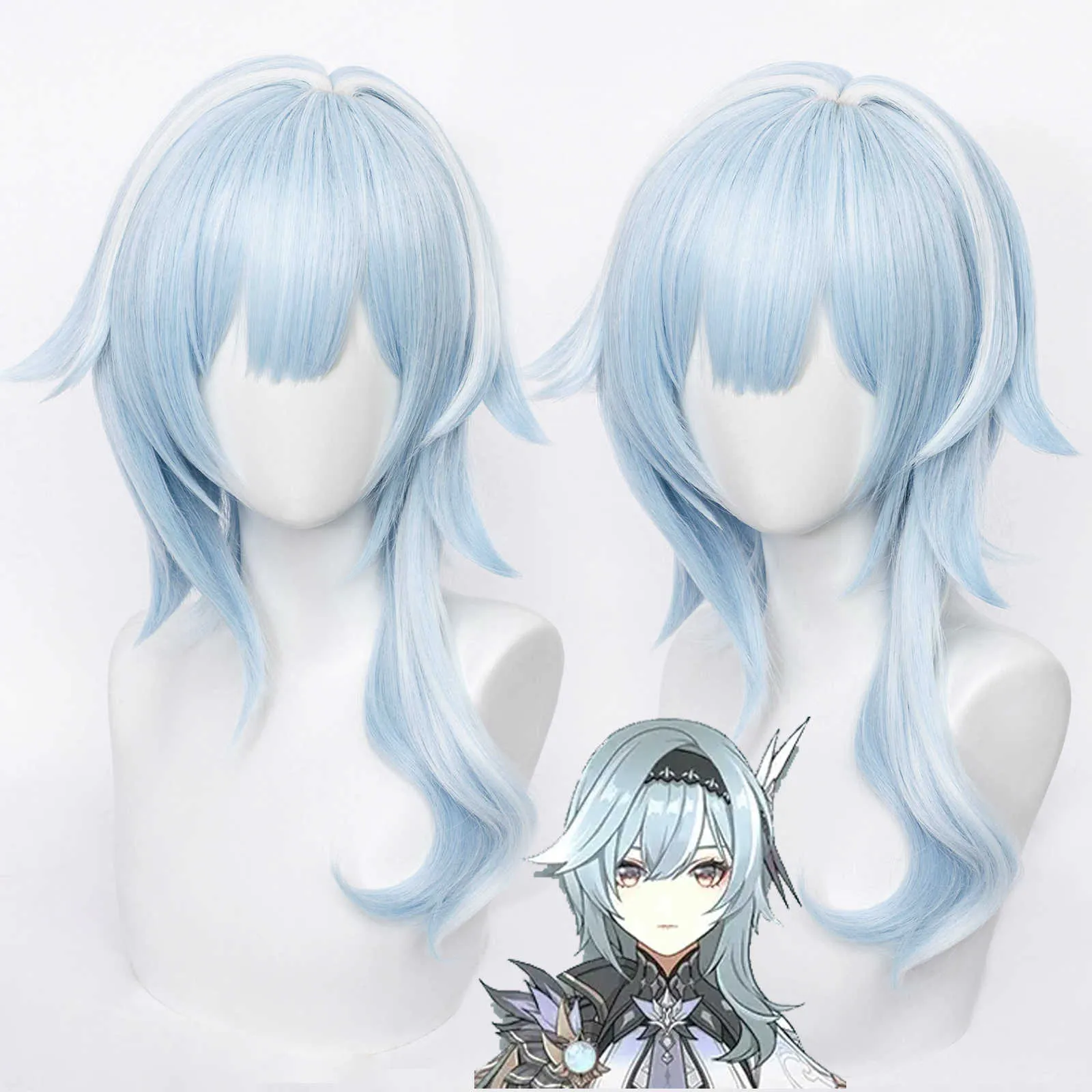 Genshin Impact Eula Cosplay Wig Pele Simulada Resistente ao Calor Fios Sintéticos Pré-Estilo Perucas Profissionais Role Playing Hair Y0913