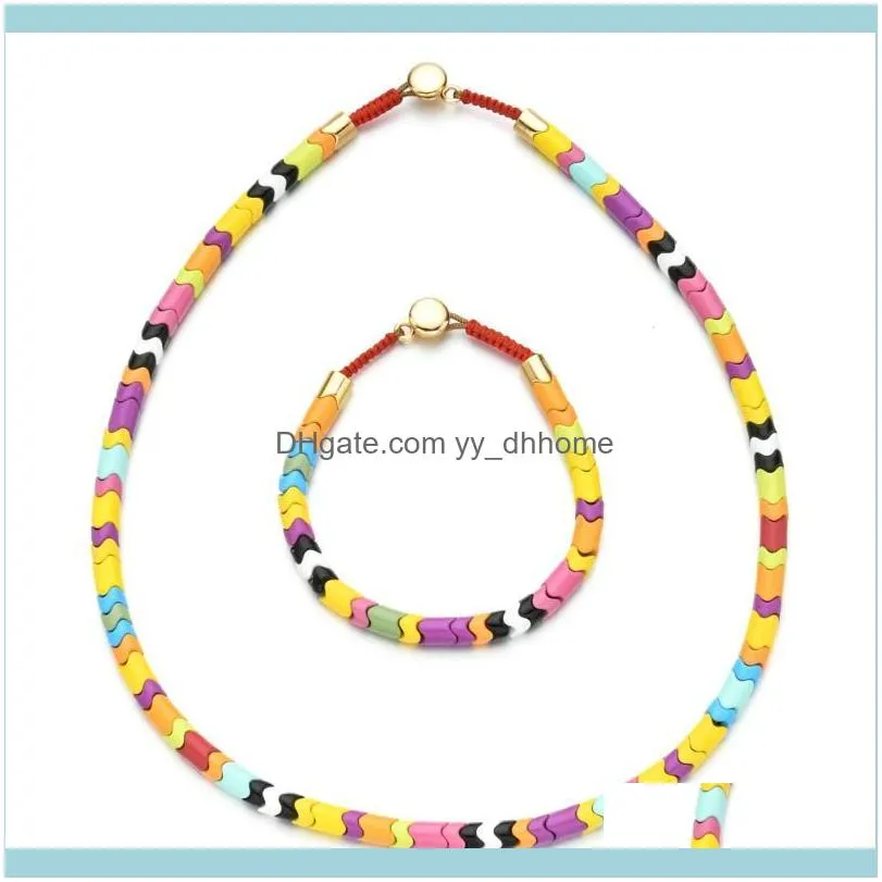 Earrings & Necklace Luxury Fashion Jewelry Set Bohemian Multi-Color Enamel Wave Beads And Bracelet For Women Party Gift