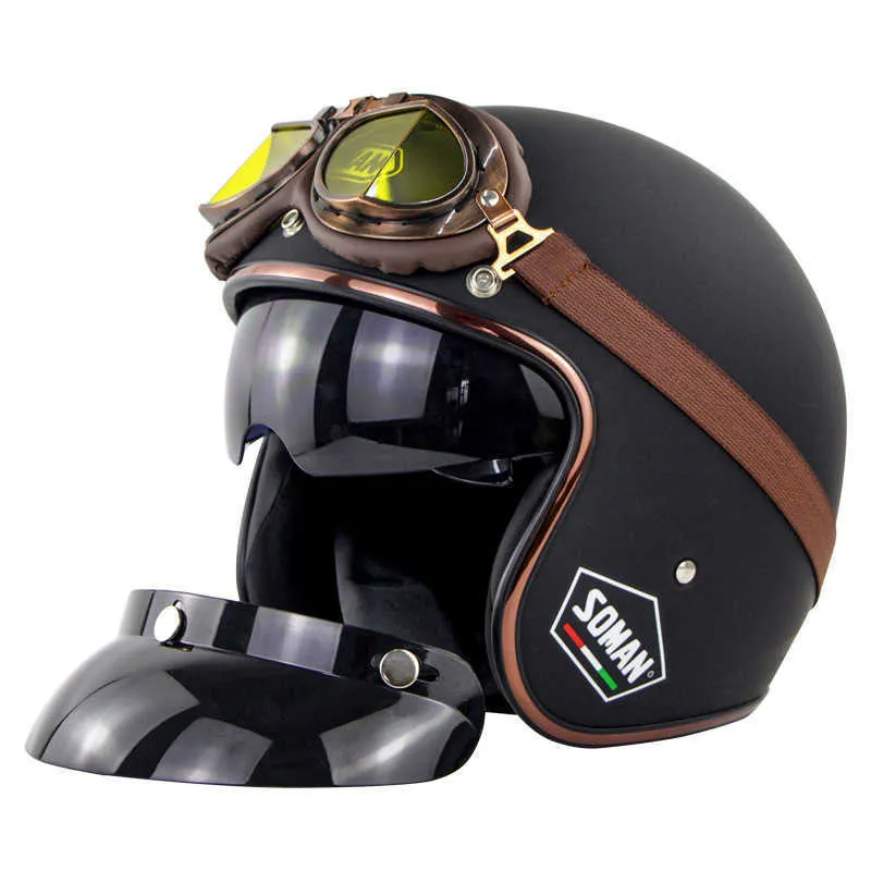  Casco de motocicleta Vespa de cara abierta, casco clásico retro  3/4 para adultos, mujeres y hombres, cascos de motocicleta vintage de media  cara con visera para scooter, aprobado por DOT 