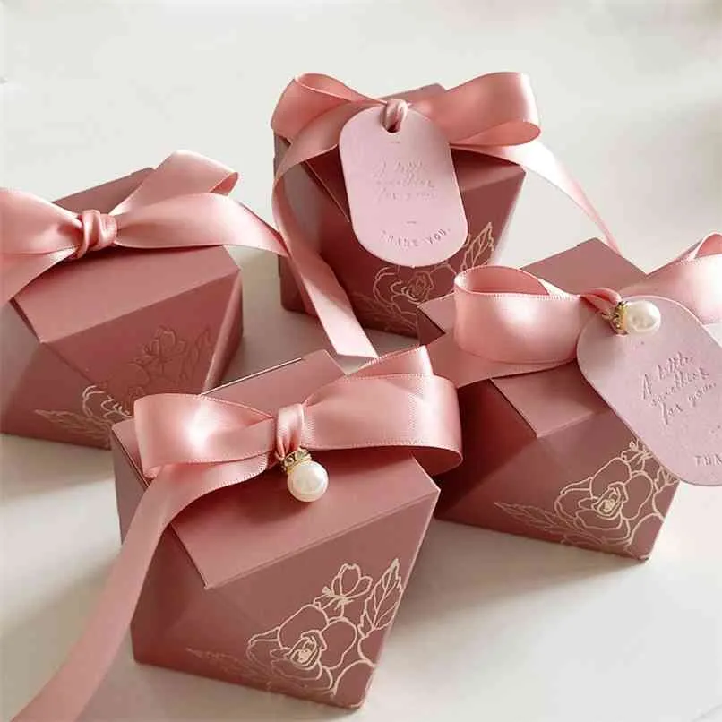Gift Box Diamond Shape Paper Candy Boxes Chocolate Packaging Box Wedding Favors for Guests Baby Shower Birthday Party 210925