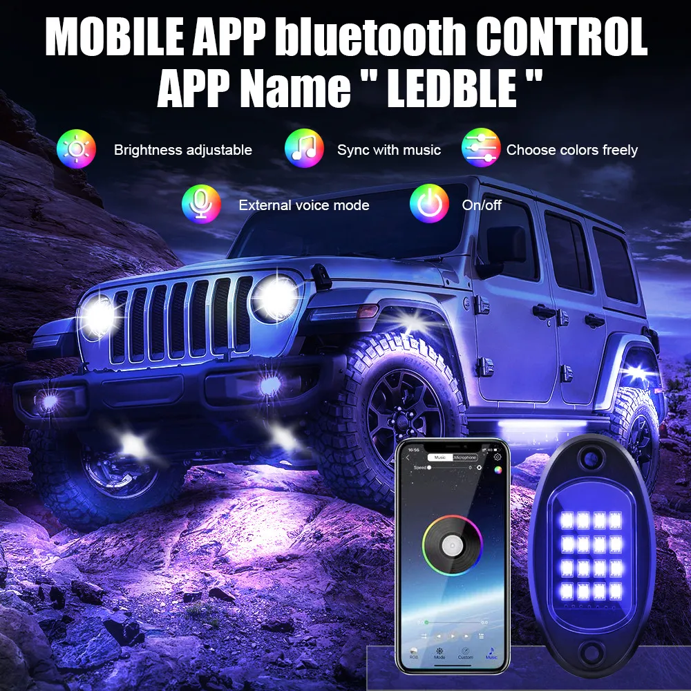 LED Rock Lights 8pcs Multicolor LED Lights Waterproof with APP BT 24 Key Controller Music Function Buy cheaply on LED Rock Lights 8pcs Multicolor LED Lights Waterproof with APP BT 24 Key Controller Music Function Buy cheaply on