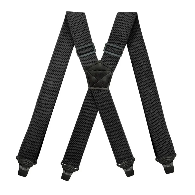 Suspendentes de trabalho pesados ​​para homens 38 cm de volta x-back com 4 clasps de pinça plástica Ajustável calças elásticas cintas-preto
