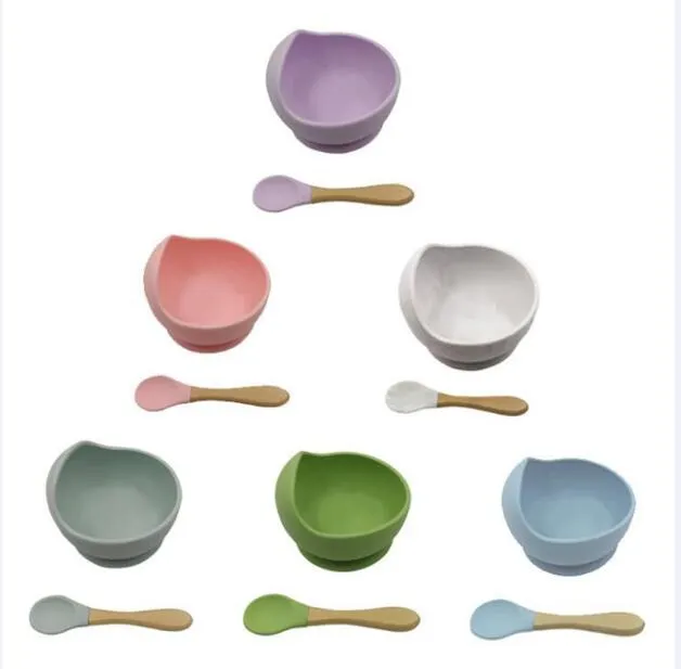 Baby Silicone Bowl Spoon Maternal Infant Feeding Cutlery Suction Cup Complementary Food Drop Proof Set B124 20pcs