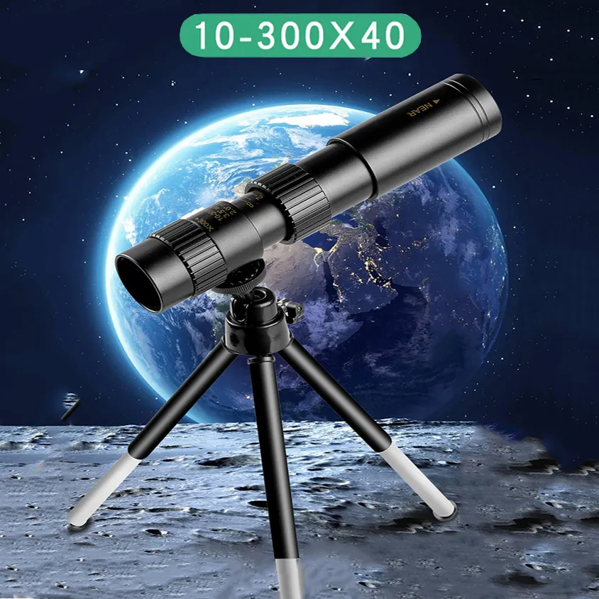 4k 10-300x40mm Super Teleobiettivo Zoom Telescopio monoculare con clip per treppiede Accessori per telefoni cellulari Bambini Scienza Giocattoli all'ingrosso