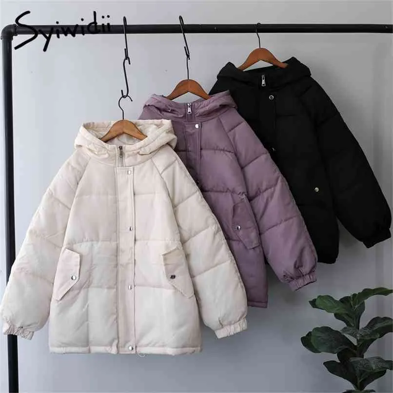 Syiwidii ​​Damskie Zimowe Grube Kurtki Jesień Czarny Parka Z Długim Rękawem Dorywczo Oversized Purple Puffer Bubble Coat z Kapturem 210913