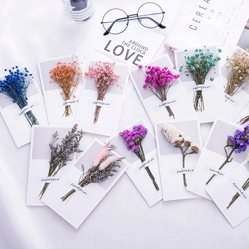 1 stks een cadeau kaart bruiloft uitnodigingen wenskaarten gypsophila gedroogde bloemen handgeschreven zegen verjaardag dank u envelop