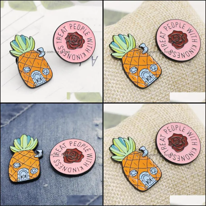 Pineapple Combination Home Rose Personality Creative Brooch Cartoon Pins Special Tide Enamel New Lapel Denim Badge