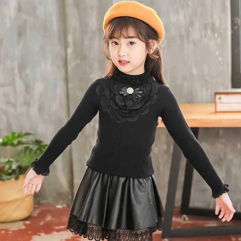 Children s PU Leather Skirt Autumn Winter Toddler Clothing Kid Faux Mini Skirts Baby Princess Lace Clothes for 3 13Years 210622