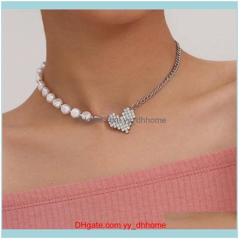 Imitation Pearl Choker Necklace For Women Collar Rhinestone Heart Pendant Punk Jewelry Fashion 2021 Necklaces