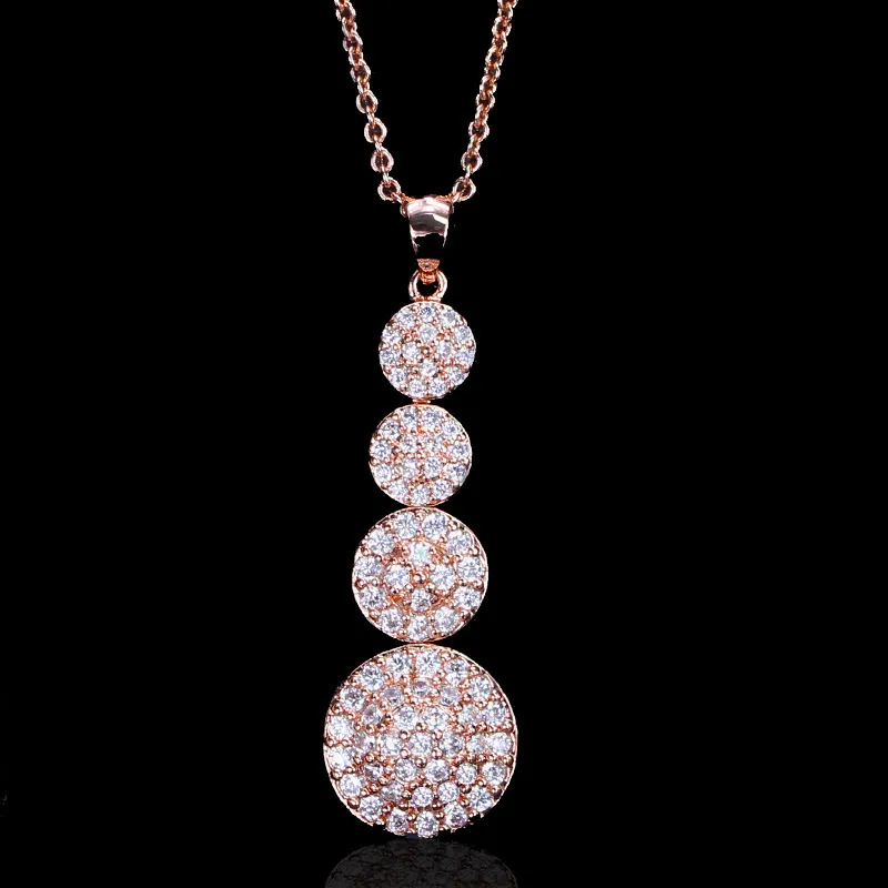 Round Full Diamond Long Drop Pendant Rose Gold Brazilian Zircon Necklace for Women Fine Jewelry S925 Jewelry Pendant Chain 2pcs Q0531