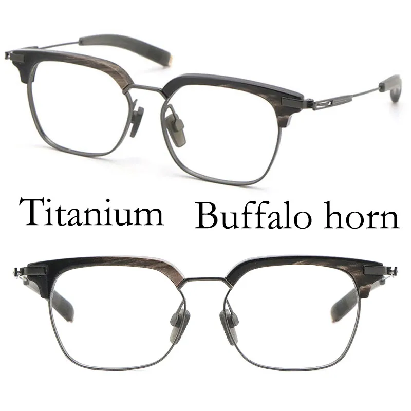 2021 New Titanium Eyewear 남성과 여성 원래 버팔로 경적 안경 광장 큰 빈티지 프레임 안경 LSA410 유니섹스 안경 프레임