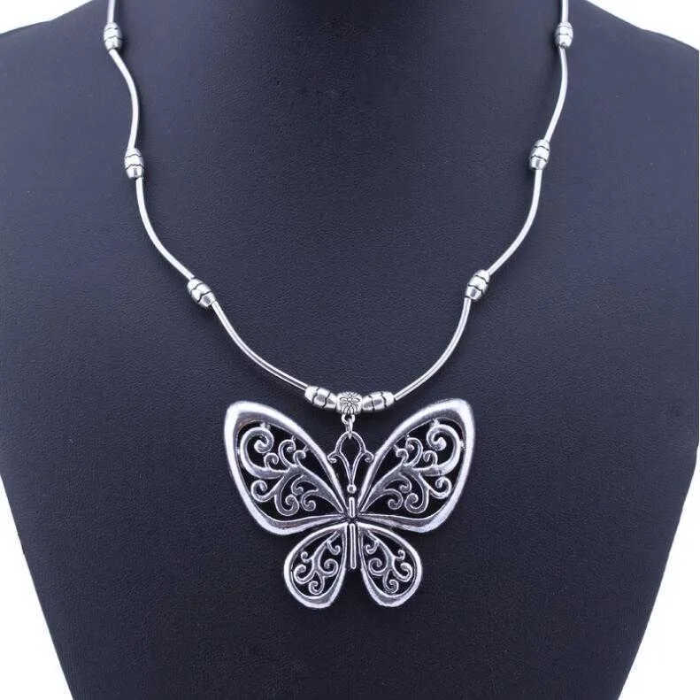 Dames Holle Butterfly Tibetaans Zilveren Hanger Kettingen Mode Gift Nationale Stijl Dames DIY Ketting Hangers