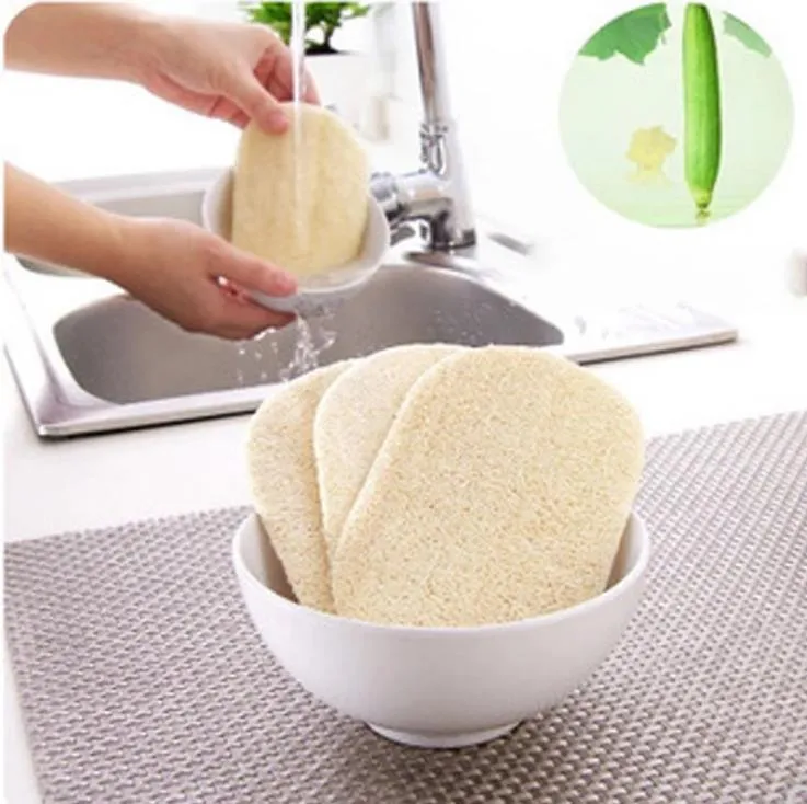 3pcs Set Naturel Luffa Vaisselle Chiffon Gommage Pad Plat Bol Pot Facile À Nettoyer Laveur Éponge Cuisine Propre Brosses Gommage Pad SN2408